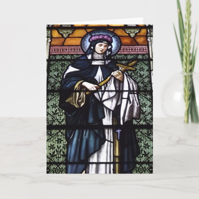St. Rose of Lima -pray for us-stained glass window Holiday Card (Front)