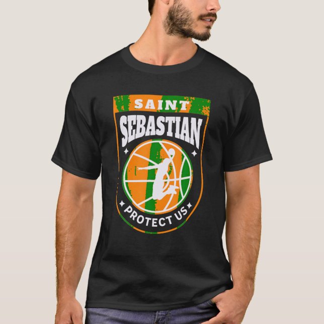St Sebastian Basketball Dunk Patron Saint of Sport T-Shirt (Front)