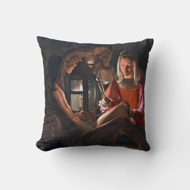St. Sebastian Embraced by Irene, La Tour Cushion (Front)