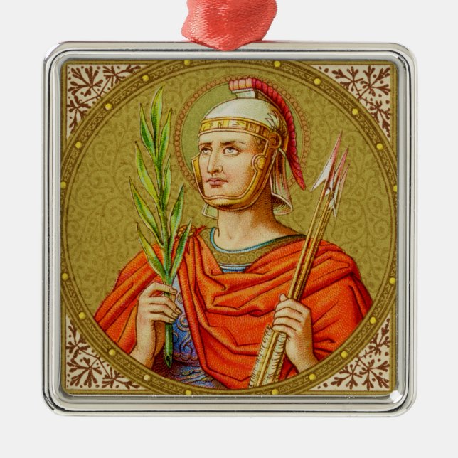 St. Sebastian (SNV 24) Premium Square Metal Tree Decoration (Front)