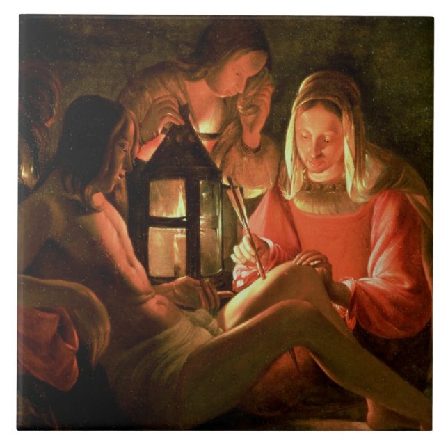 St. Sebastian tended by the Holy Woman (oil on can Tile (Front)