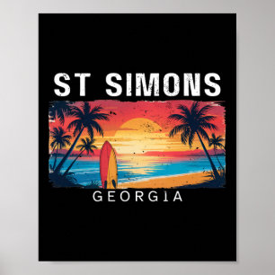 St Simons Beach Georgia Men Women Surfing _1 Poster