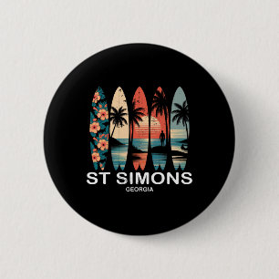 St Simons Beach Georgia Surfboard Surfing Retro _1 6 Cm Round Badge