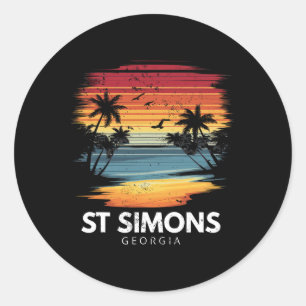 St Simons Beach Georgia Surfboard Surfing Vintage  Classic Round Sticker
