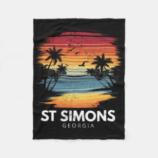 St Simons Beach Georgia Surfboard Surfing Vintage Fleece Blanket