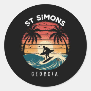 St Simons Beach Georgia Surfboard Waves Beach Classic Round Sticker