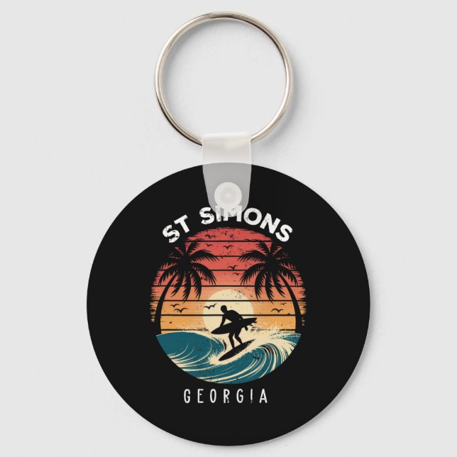 St Simons Beach Georgia Surfboard Waves Beach  Key Ring (Front)
