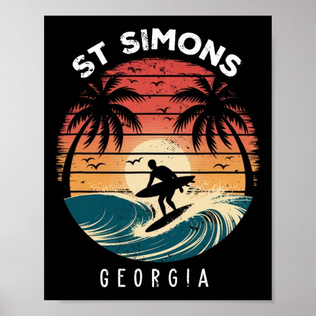 St Simons Beach Georgia Surfboard Waves Beach  Poster (Front)