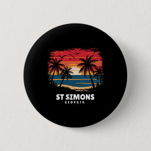 St Simons Beach Georgia Surfboarder Palm Tree Souv 6 Cm Round Badge