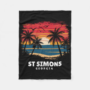 St Simons Beach Georgia Surfboarder Palm Tree Souv Fleece Blanket