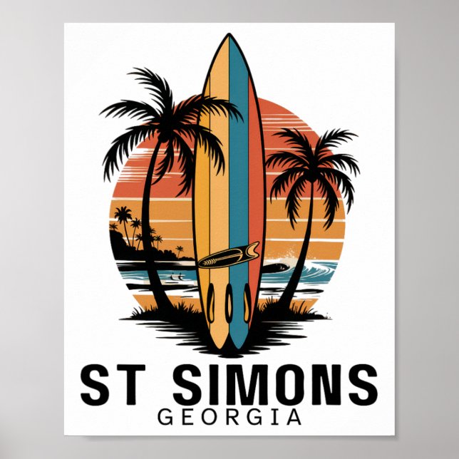 St Simons Beach Georgia Surfing Surfer _1  Poster (Front)