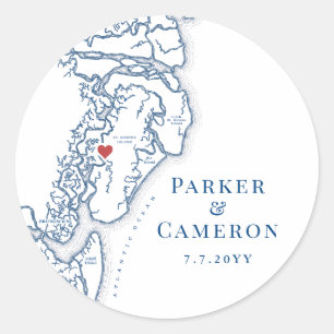 St. Simons Island and Sea Island Map Wedding Favou Classic Round Sticker