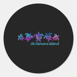St. Simons Island Beach Design Tribal Turtle Gift Classic Round Sticker