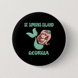 St. Simons Island Cute Mermaid Themed  6 Cm Round Badge