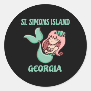 St. Simons Island Cute Mermaid Themed Classic Round Sticker