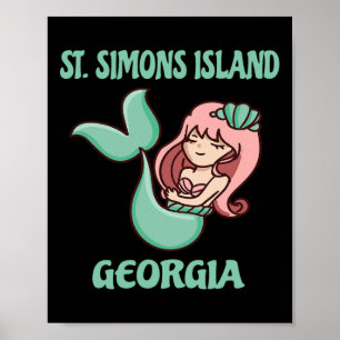 St. Simons Island Cute Mermaid Themed Poster