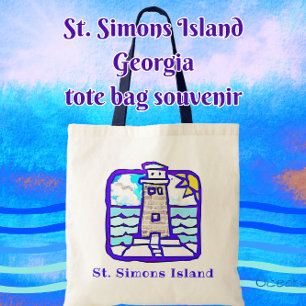 St Simons Island GA Lighthouse and Ocean Waves Tote Bag