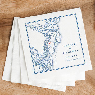 St. Simons Island GA Map Elegant Navy Blue Wedding Napkin