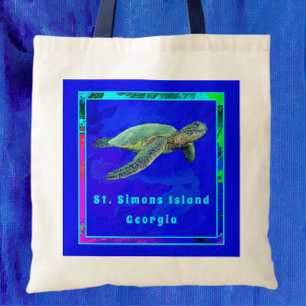 St. Simons Island GA Ocean Blue Sea Turtle Tote Bag