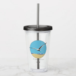 St. Simons Island, GA Sea Gull Flying over Beach Acrylic Tumbler