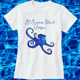 St. Simons Island Georgia Blue Octopus T-Shirt