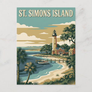 St Simons Island Georgia Lighthouse Vintage Poster Postcard