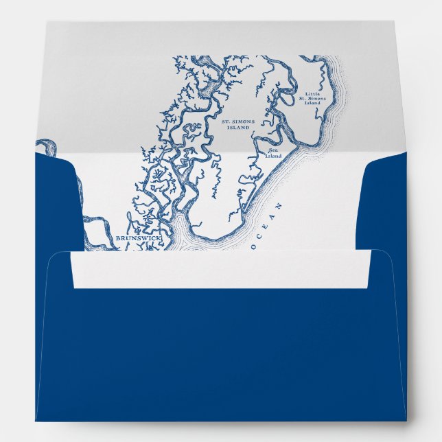 St. Simons Island Georgia Map Navy Blue Wedding Envelope (Back (Bottom))