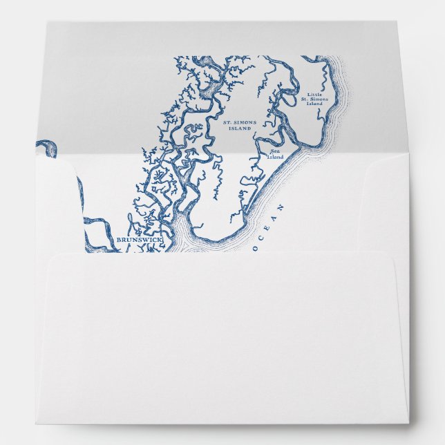 St. Simons Island Georgia Map White Wedding Envelope (Back (Bottom))