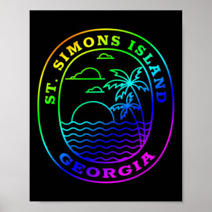 St. Simons Island Georgia Rainbow Palm Tree Beach  Poster