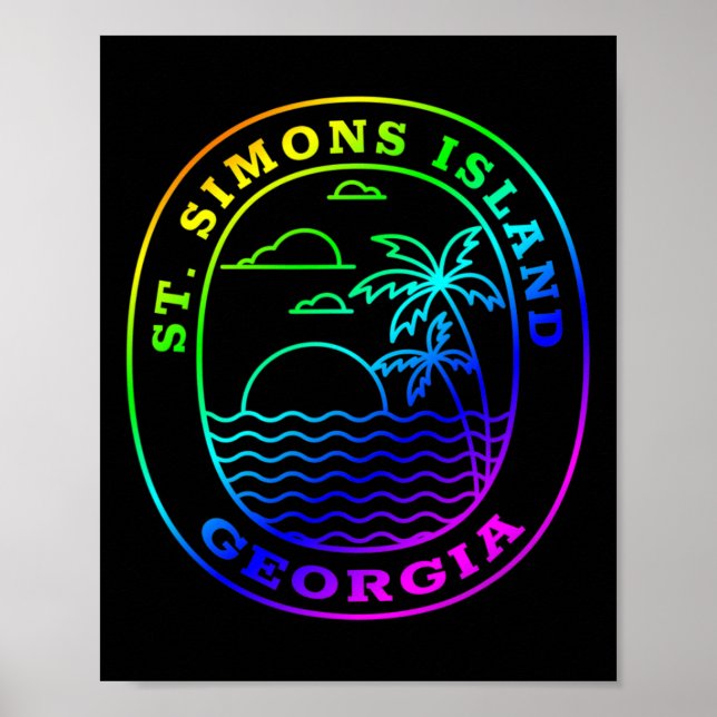 St. Simons Island Georgia Rainbow Palm Tree Beach  Poster (Front)