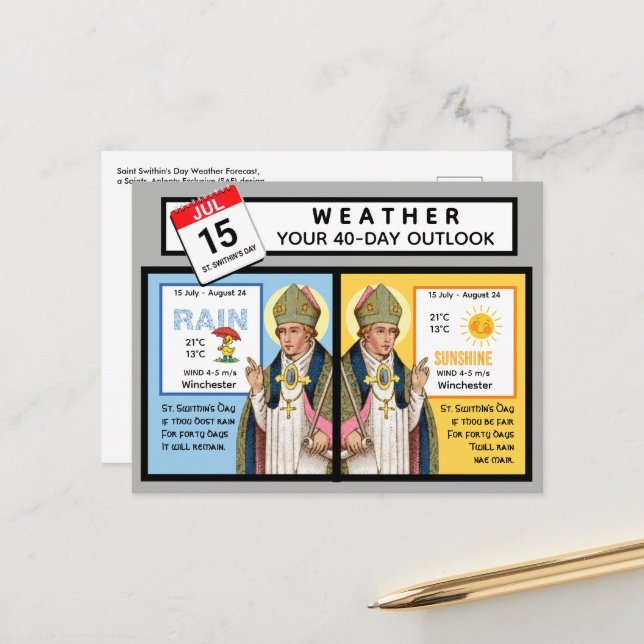 St. Swithin's Day Weather Forecast Postcard (Front/Back In Situ)