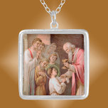 St. Tarcisius Receiving the Eucharist (BL 02) Silver Plated Necklace<br><div class="desc">Variously identified as a layman, a deacon, or—most often--a young acolyte (accounts vary), St. Tarcisius of Rome (mid 3rd century) is venerated for his devotion to the Blessed Sacrament. Here, St. Tarcisius is depicted down in the catacombs of St. Callixtus in Rome receiving the Eucharist for distribution to imprisoned Christians...</div>