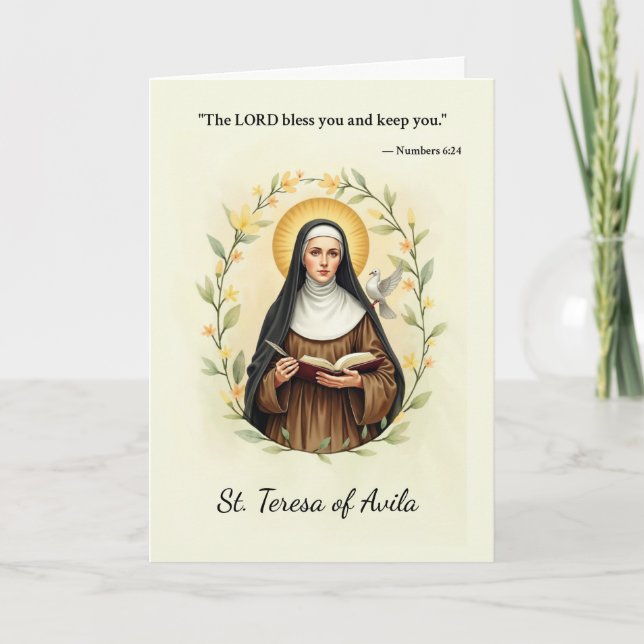 St Teresa of Avila God's Peace and Blessings Card (Front)