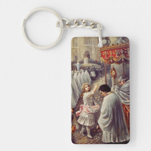 St. Teresa throws flowers to the Blessed Sacrament Key Ring