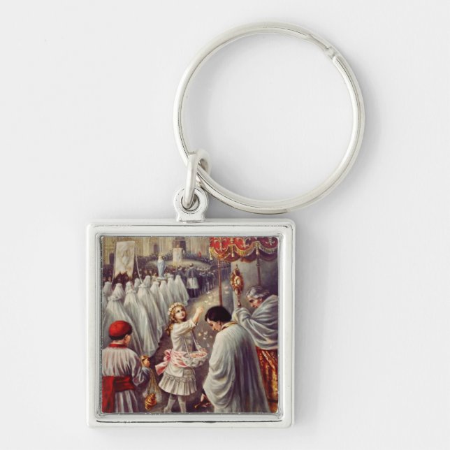 St. Teresa throws flowers to the Blessed Sacrament Key Ring (Front)
