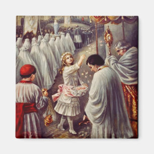 St. Teresa throws flowers to the Blessed Sacrament Magnet