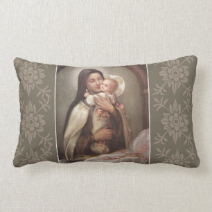 St. Therese Baby Jesus Manger Pink Roses Lumbar Cushion