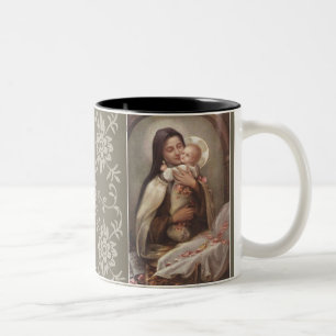 St. Therese Baby Jesus Manger Pink Roses Two-Tone Coffee Mug
