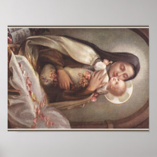 St. Therese Baby Jesus Manger Roses Poster