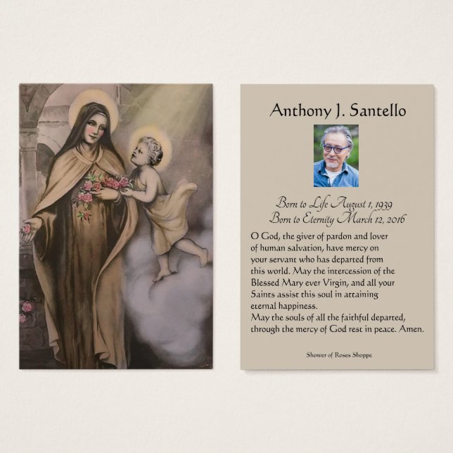 St. Therese Funeral Memorial Prayer Holy Card (Front & Back)