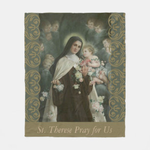 St. Therese Little Flower Angels Cherubs Roses Fleece Blanket