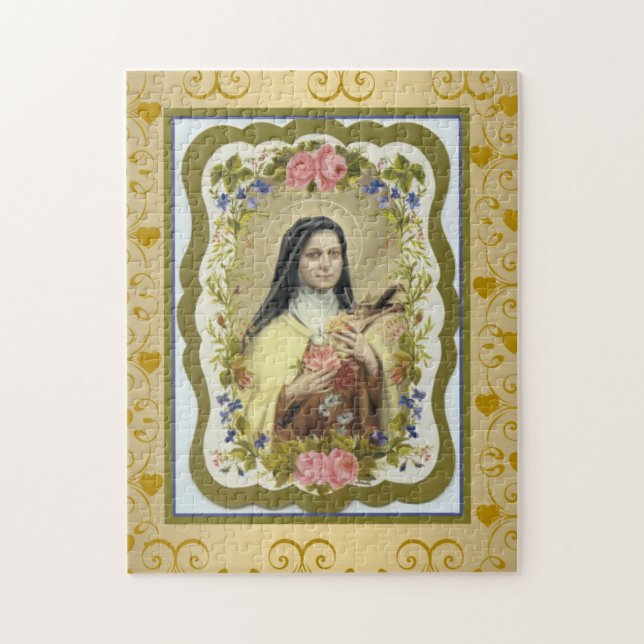 St. Therese Little Flower Crucifix Roses Border Jigsaw Puzzle (Vertical)
