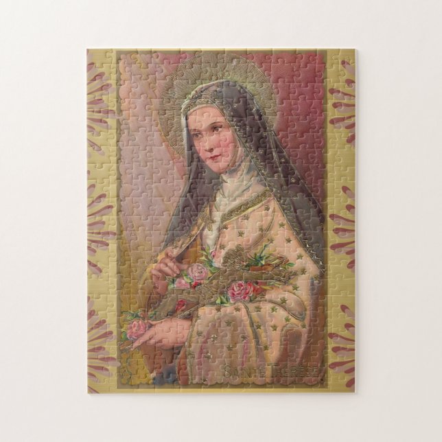 St. Therese Little Flower Crucifix Roses Border Jigsaw Puzzle (Vertical)