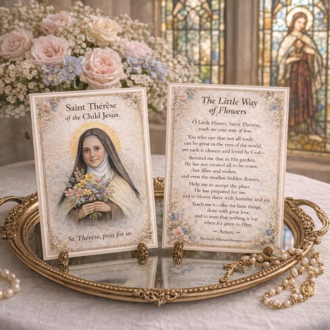 St Thérèse Little Way Flowers Prayer Holy Card (Creator Uploaded)