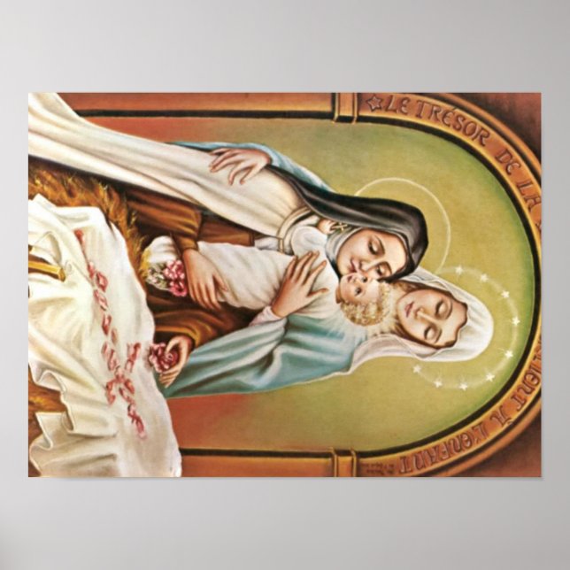 St. Therese Mother Mary Baby Jesus Manger Roses Poster (Front)