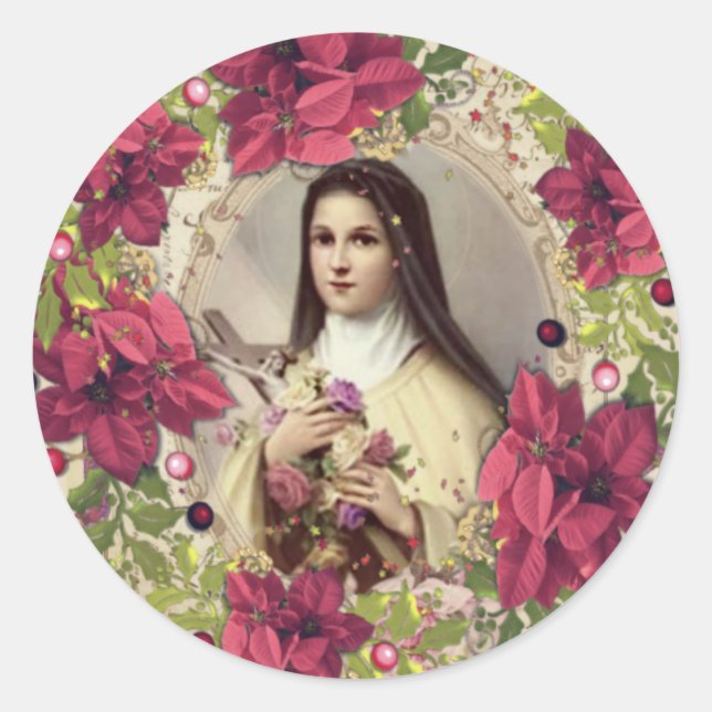 St. Therese of Jesus  Christmas Floral Religious Classic Round Sticker (Front)
