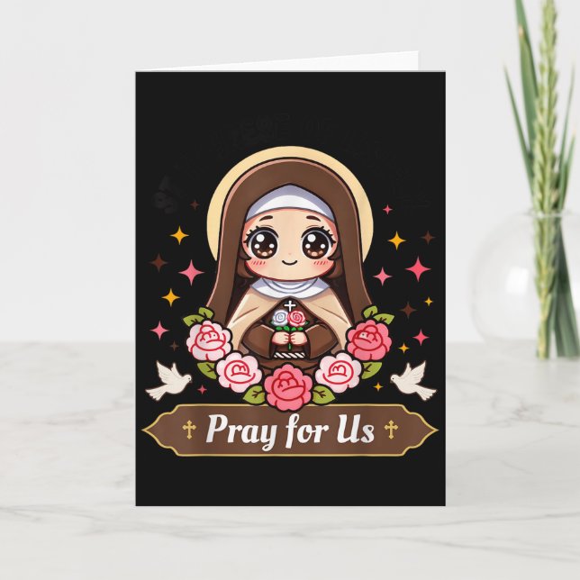 St Therese Of Lisieux Pray For Us Catholic Roses F Card (Front)