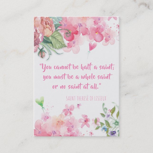 St. Therese of Lisieux Quote Roses Holy Card (Front)