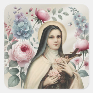 St. Therese of Lisieux Religious Roses Square Sticker