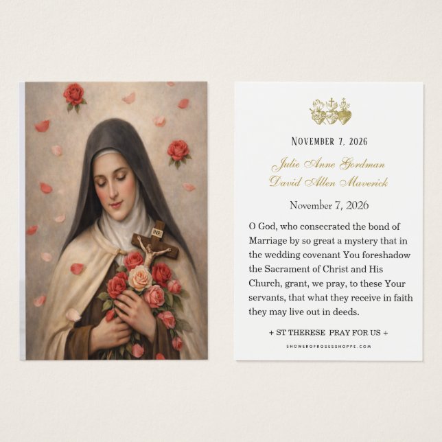 St Therese of Lisieux Wedding Prayer Card  (Front & Back)
